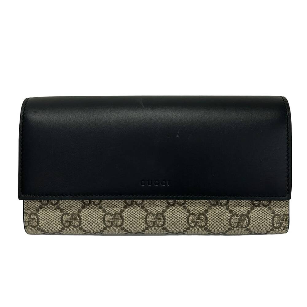 Gucci GG Plus/GG Supreme Long Wallet 779785 Black Beige Dark Brown Leather PVC